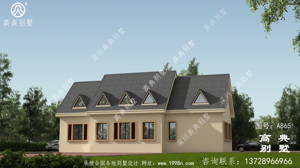 美式好看风格一层自建房屋大方效果图