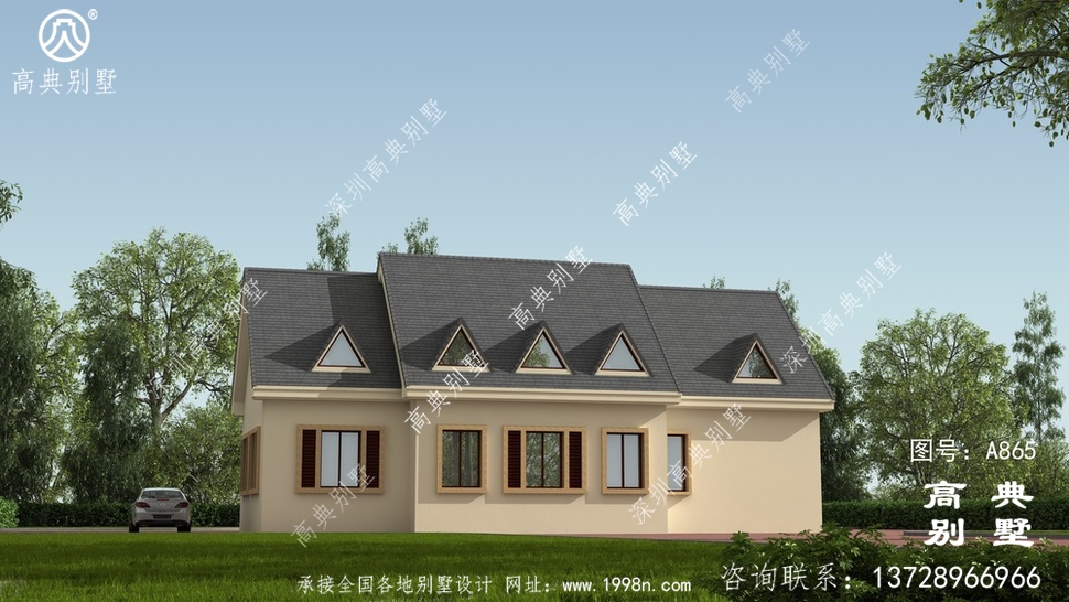 美式好看风格一层自建房屋大方效果图