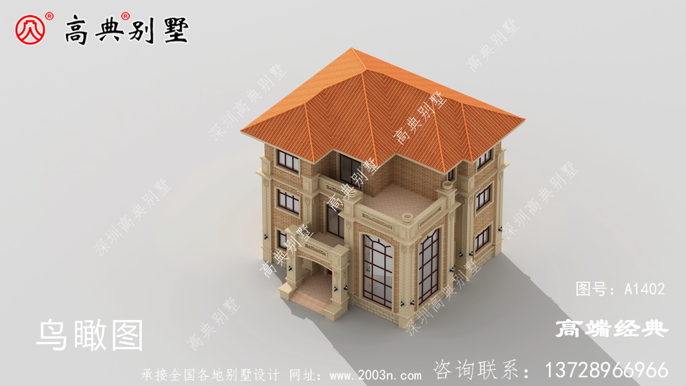 瓦房店市三层 别墅效果图 以及 户型图 。