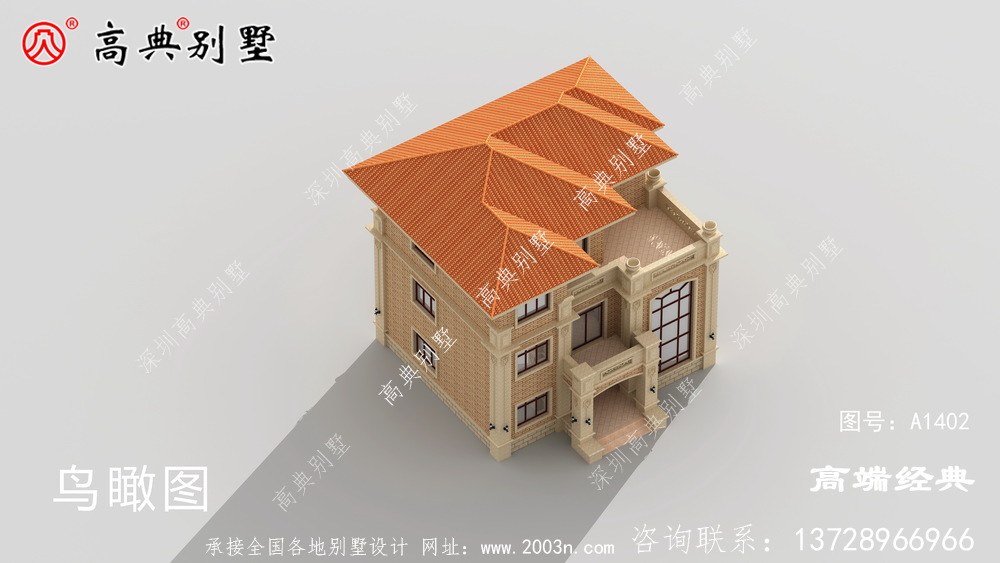 瓦房店市三层 别墅效果图 以及 户型图 。