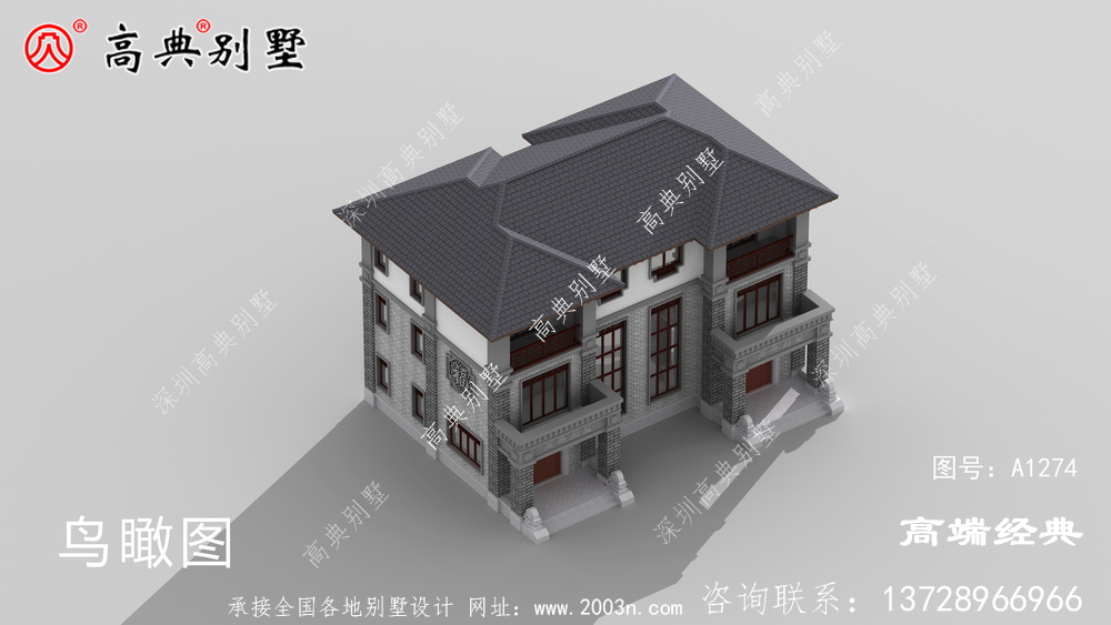 内带堂屋的双拼中式三层别墅,设计大气