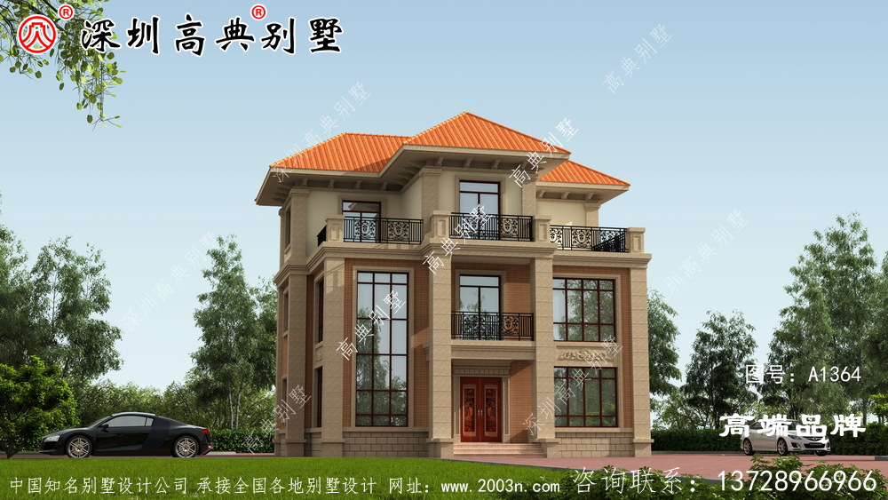 农村三层自建房设计图，占地107.69平米，造价30万，经典大气