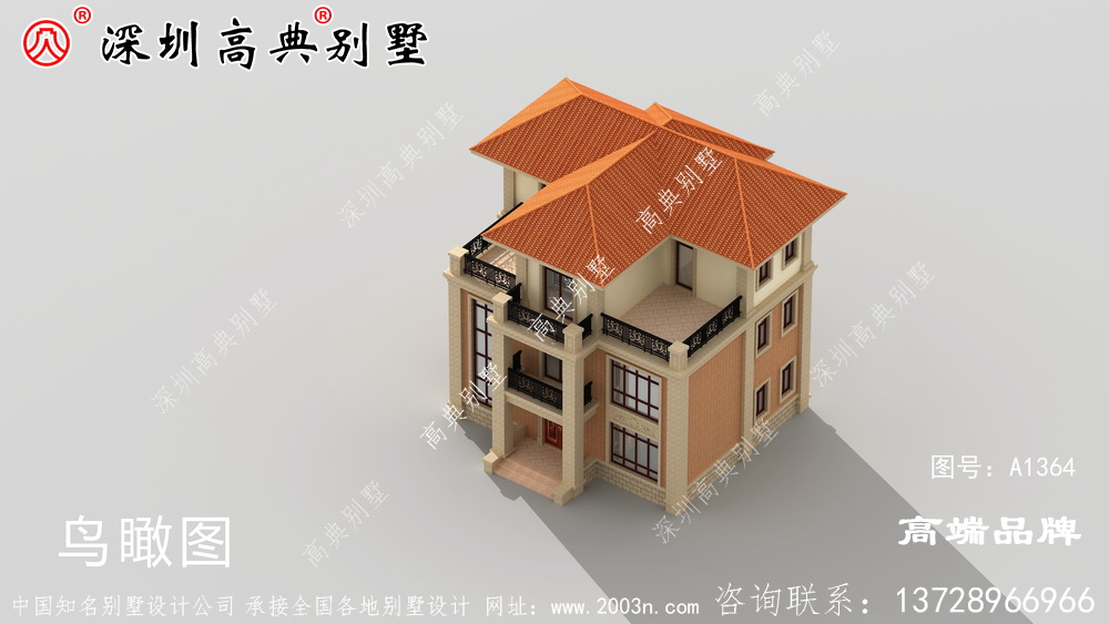 农村三层自建房设计图，占地107.69平米，造价30万，经典大气