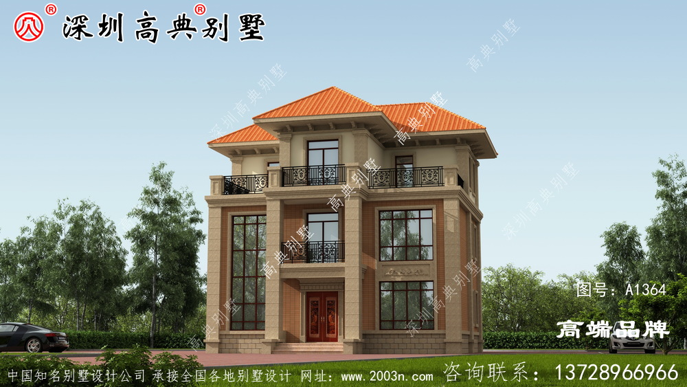 农村三层自建房设计图，占地107.69平米，造价30万，经典大气