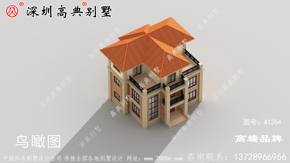 农村三层自建房设计图，占地107.69平米，造价30万，经典大气
