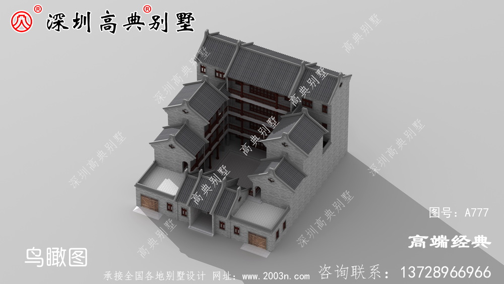 中式庭院别墅中式外观效果图，简洁而不失精致