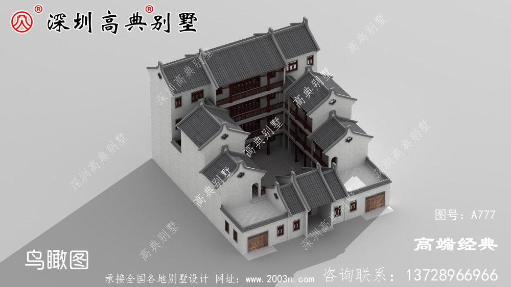中式庭院别墅中式外观效果图，简洁而不失精致